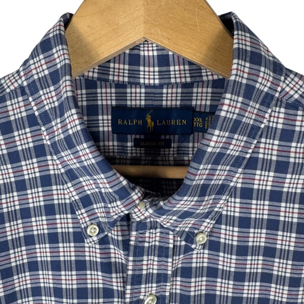 Ralph Lauren Men XXL Classic Fit Oxford Plaid Button Down Shirt Blue Long Sleeve